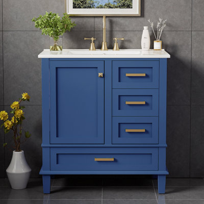 Meuble-lavabo moderne 30 po avec lavabo en céramique, tiroirs à fermeture en douceur et armoire de rangement en bois massif