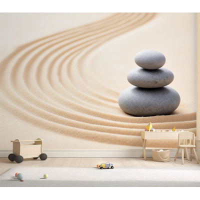 Papier peint adhésif peler et coller Zen Stones Lines Sand Spa Therapie Pureté Harmonie Équilibre Papier auto-adhésif amovible de contact pour le salon Chambre H 69 po x l 96 po
