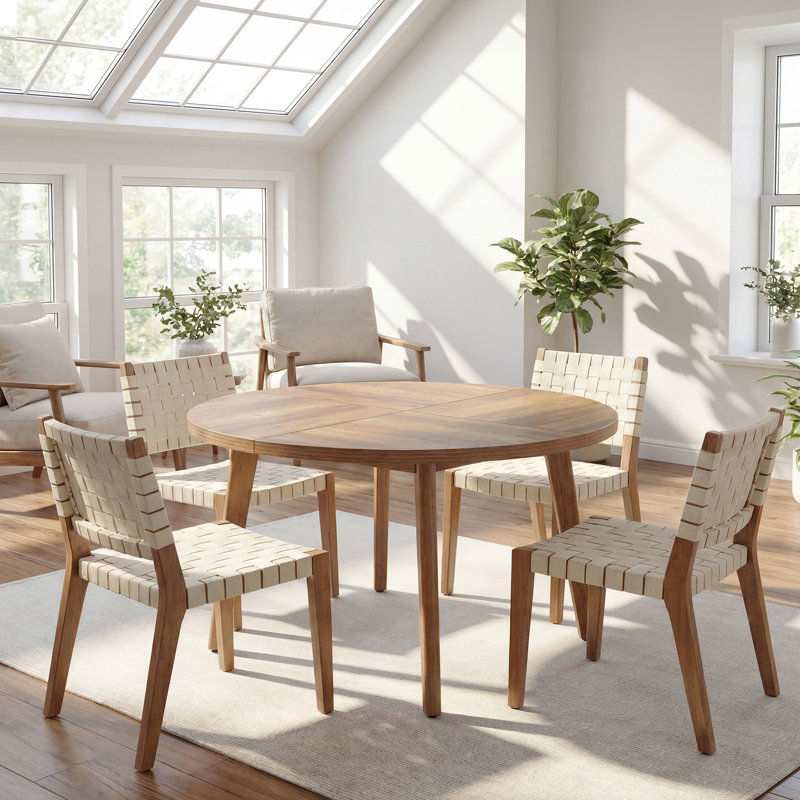 47.2'' W Round Kitchen Table With Solid Wood Frame and Legs For 4-6 People, Brown
