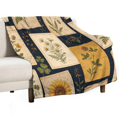 Vintage Botanical(1) Luxury Flannel Throw Blanket, Soft Warm Fuzzy Blanket for Living Room Sofa Bed Home Decor