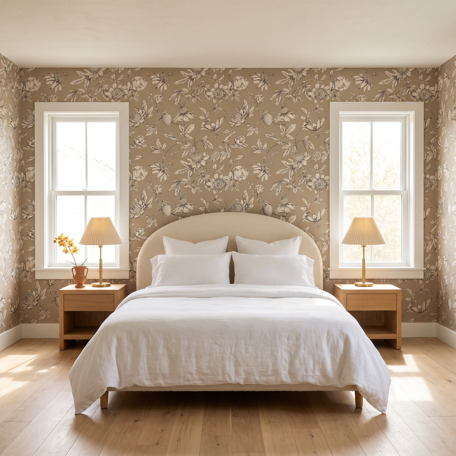 Passion Flower Toile Floral Wallpaper, Linen