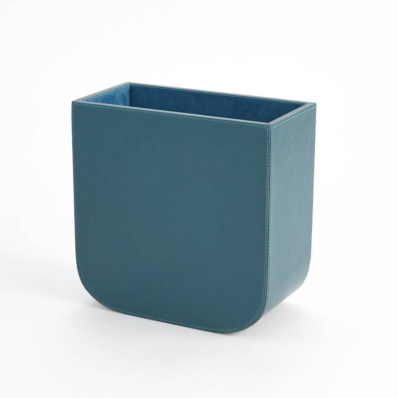 Radius Edge Leather Wastebasket, Blue