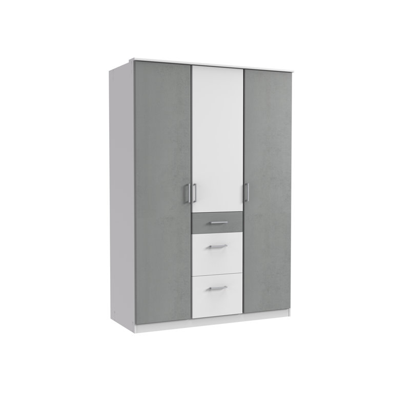 Arango 3 Door Manufactured Wood Wardrobe, White/Light grey