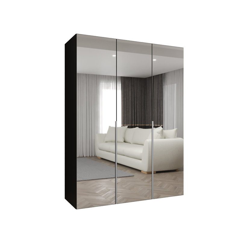 Manufactured Wood Wardrobe, black matt + handles: cashmere