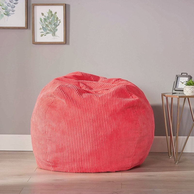 Polyester moderne en velours côtelé 3 pi Fauteuil à billes, Tissu rose