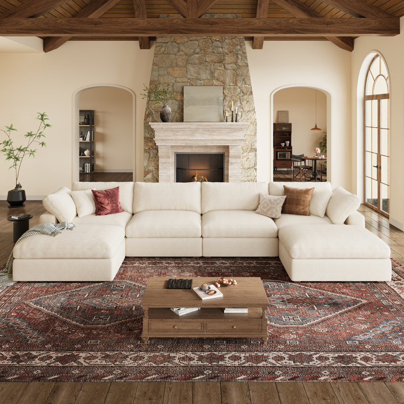 Canapé Abramson, Chenille beige, H 36,2 po x l 156 po x P 78 po