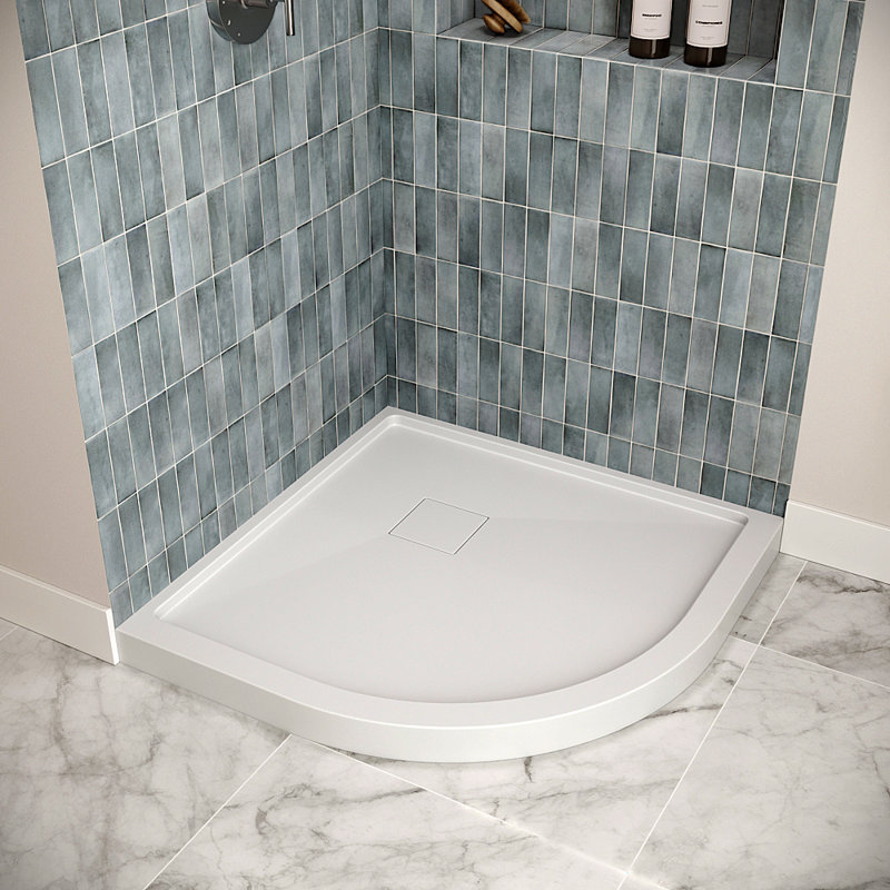 Base de douche ronde en PP blanc brillant avec drain central Streamline