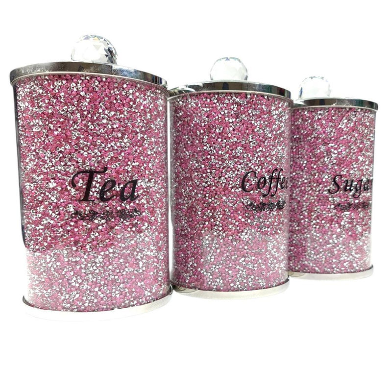 Batruk Glass Jar - Set of 3, Pink Crush Diamond