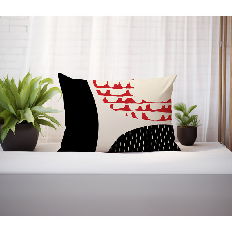 Coussin lombaire réversible intérieur / extérieur Vikka, H 18 po x l 25 po, Rouge / noir / blanc cassé