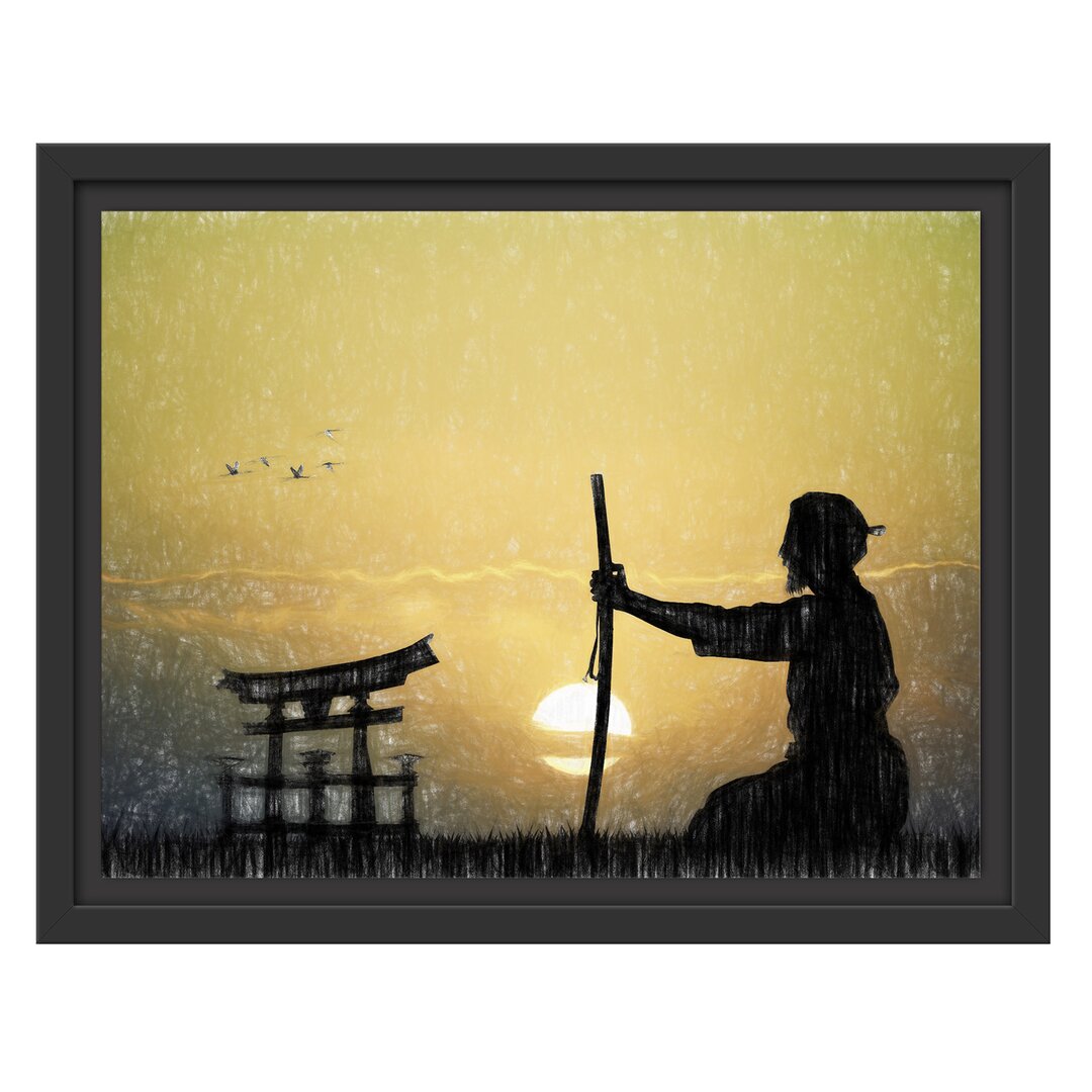 Gerahmtes Wandbild Samurai-Meister vor Horizont