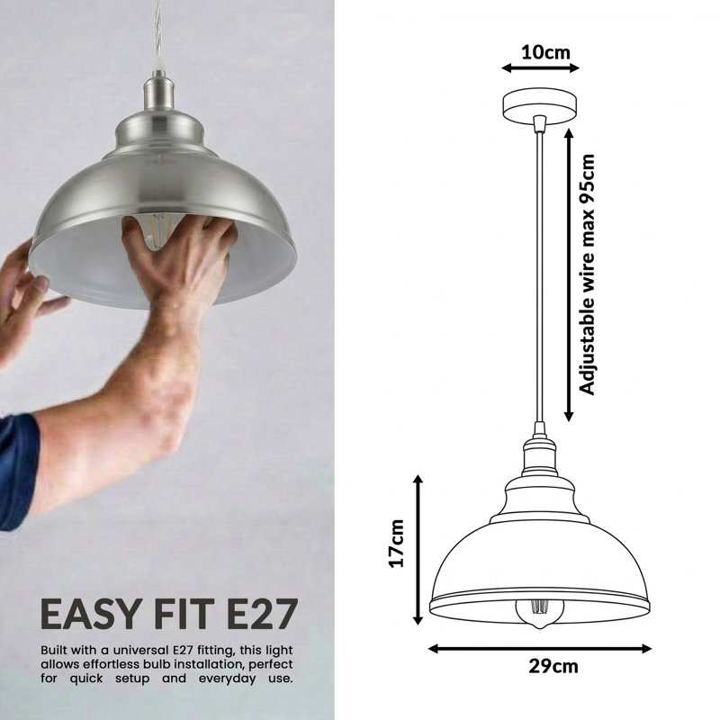 1 - Light Dome Pendant, Satin Nickel