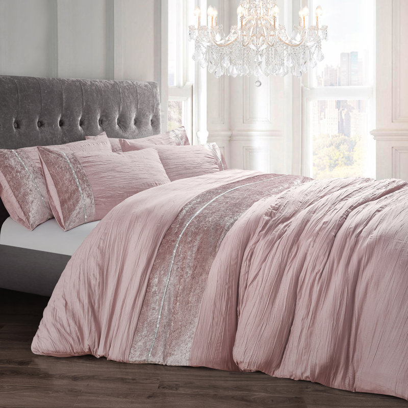 Crinkle Velvet Diamonte Panel Duvet Set, 220 x 230 cm