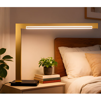 Lampe de bureau à DEL avec station de charge, lampe de table à intensité variable de 15 W avec ports de type C, 4 modes de température de couleur, col de cygne réglable pour bureau, chambre à coucher, bureau