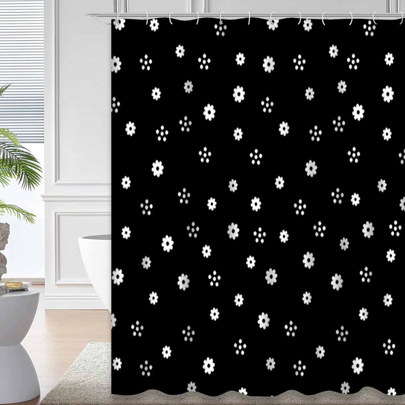 Mignon rideau de douche à fleurs blanches et petites fleurs avec 12 crochets, L 72 po x l 72 po