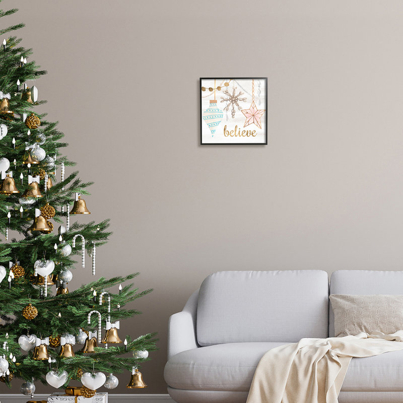 Glimmering Believe Text Holiday, Giclée encadrée noir minuit, H 12 po x l 12 po x P 1,5 po