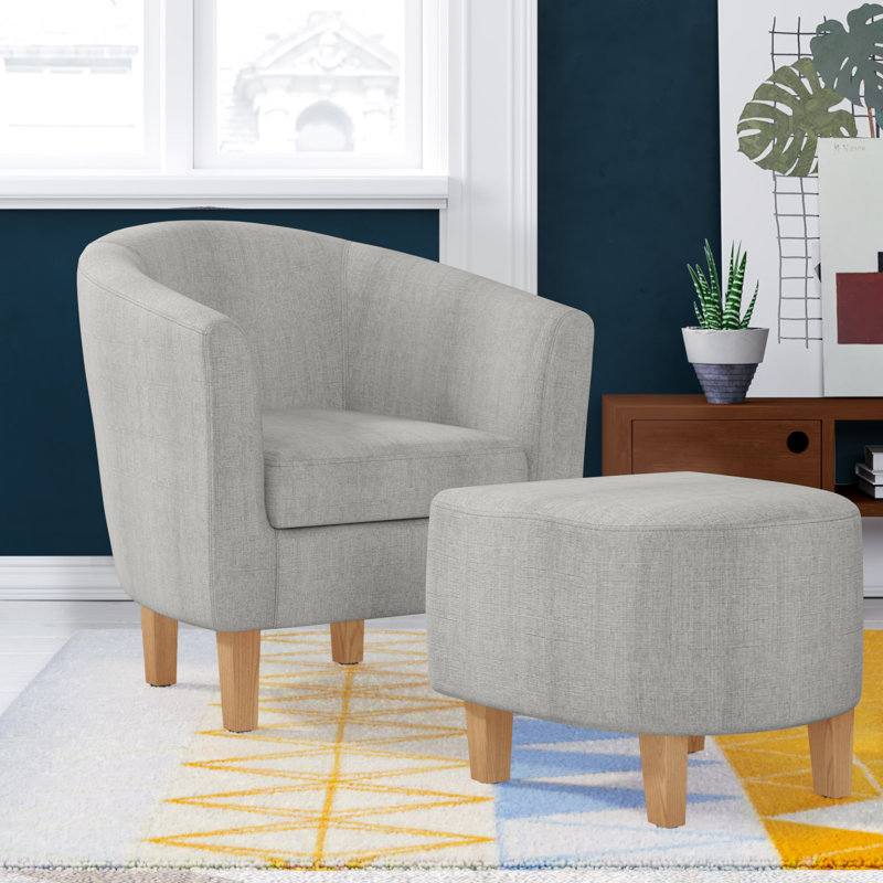 Kanisha Upholstered Barrel Chair with Footstool, Grey