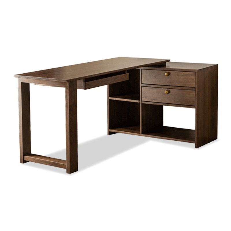 Bureau en L moderne et minimaliste en noyer