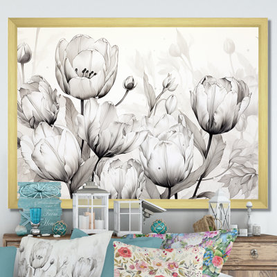 Minimalisme, tulipes noires et blanches, symphonie sur toile