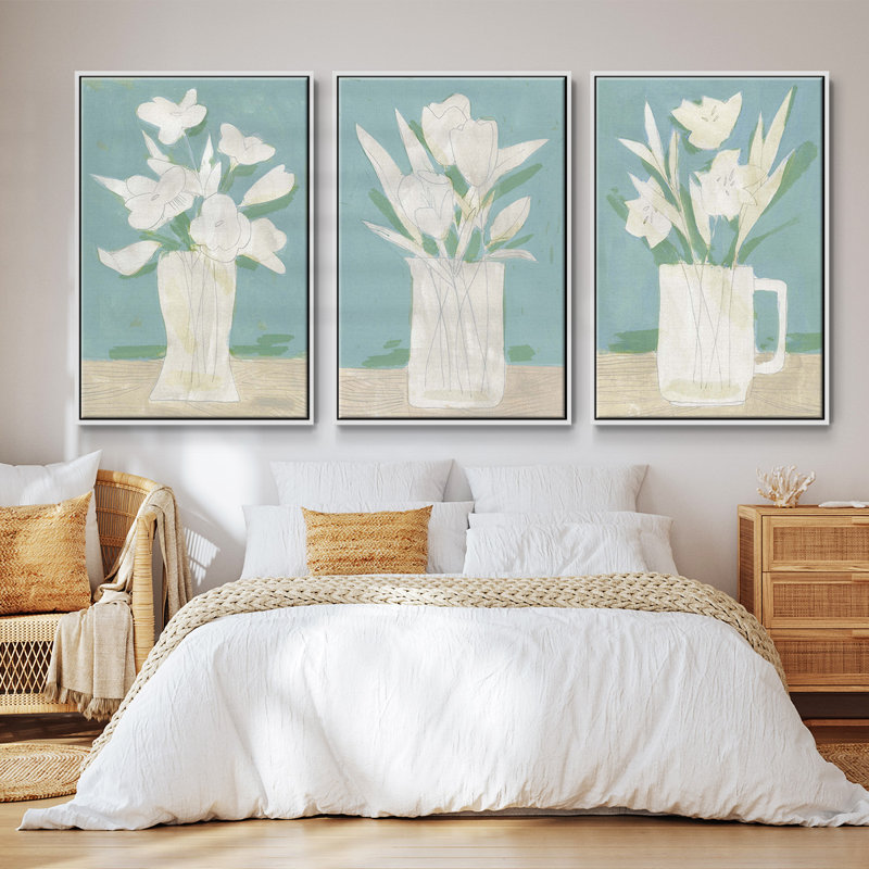 Ensemble de 3 pièces encadrées sur toile, H 36 po x l 72 po, Blanc