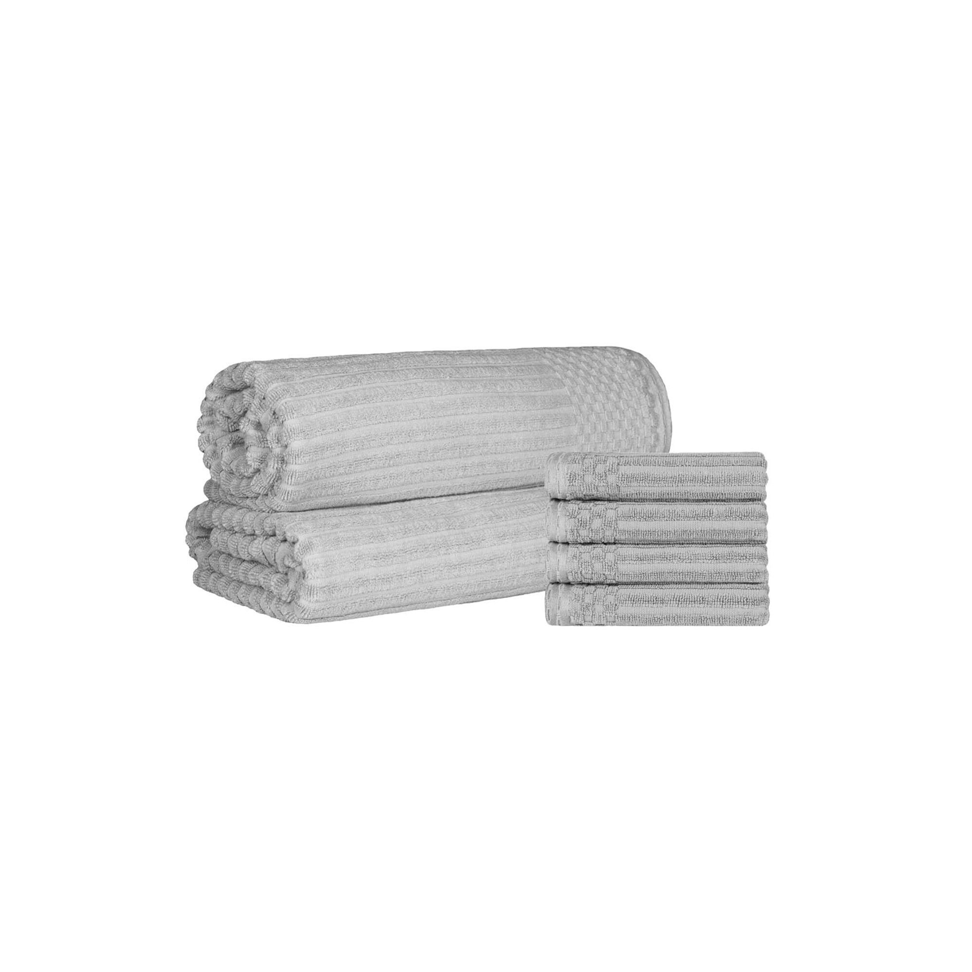 Keshayla Ribbed Cotton Absorbent Heavy 4pc Hand Towel and 2pc Bath Sheet Set, Silver