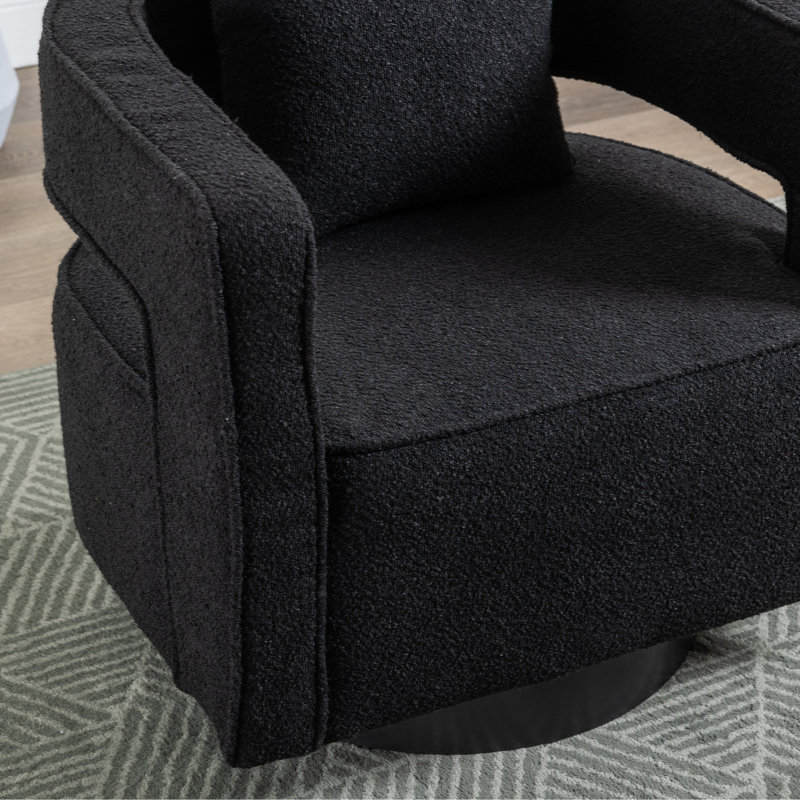 Davidanthony Upholstered Swivel Barrel Chair, Black Polyester