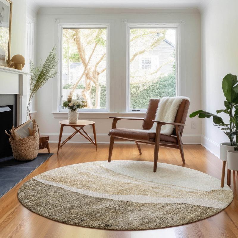 Premium Machine Washable Prisco Brown Rug, Round 8'