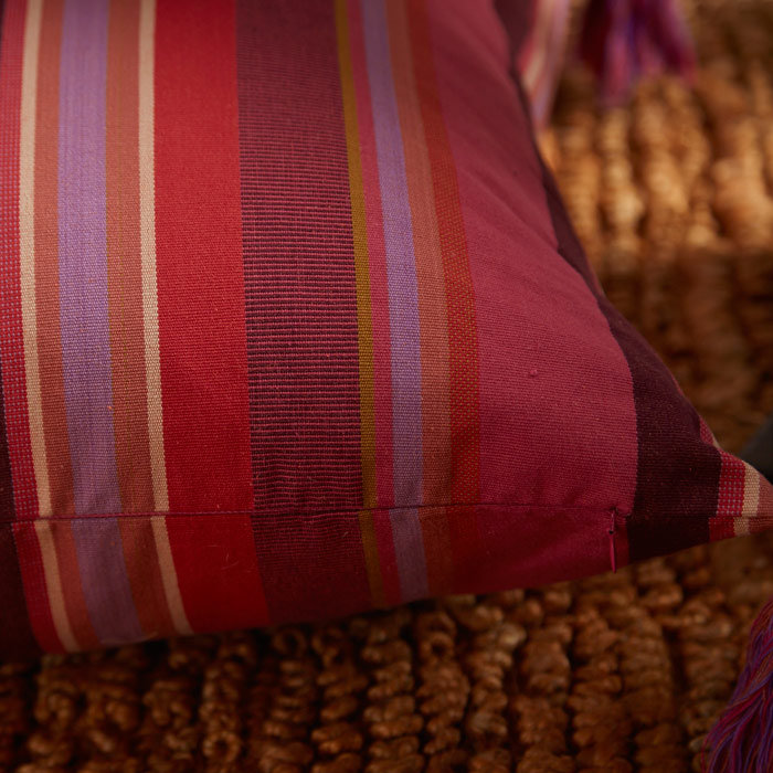 Stripe and Tassel Cotton Throw Pillow, 18" H x 18" W x 4" D, Down
