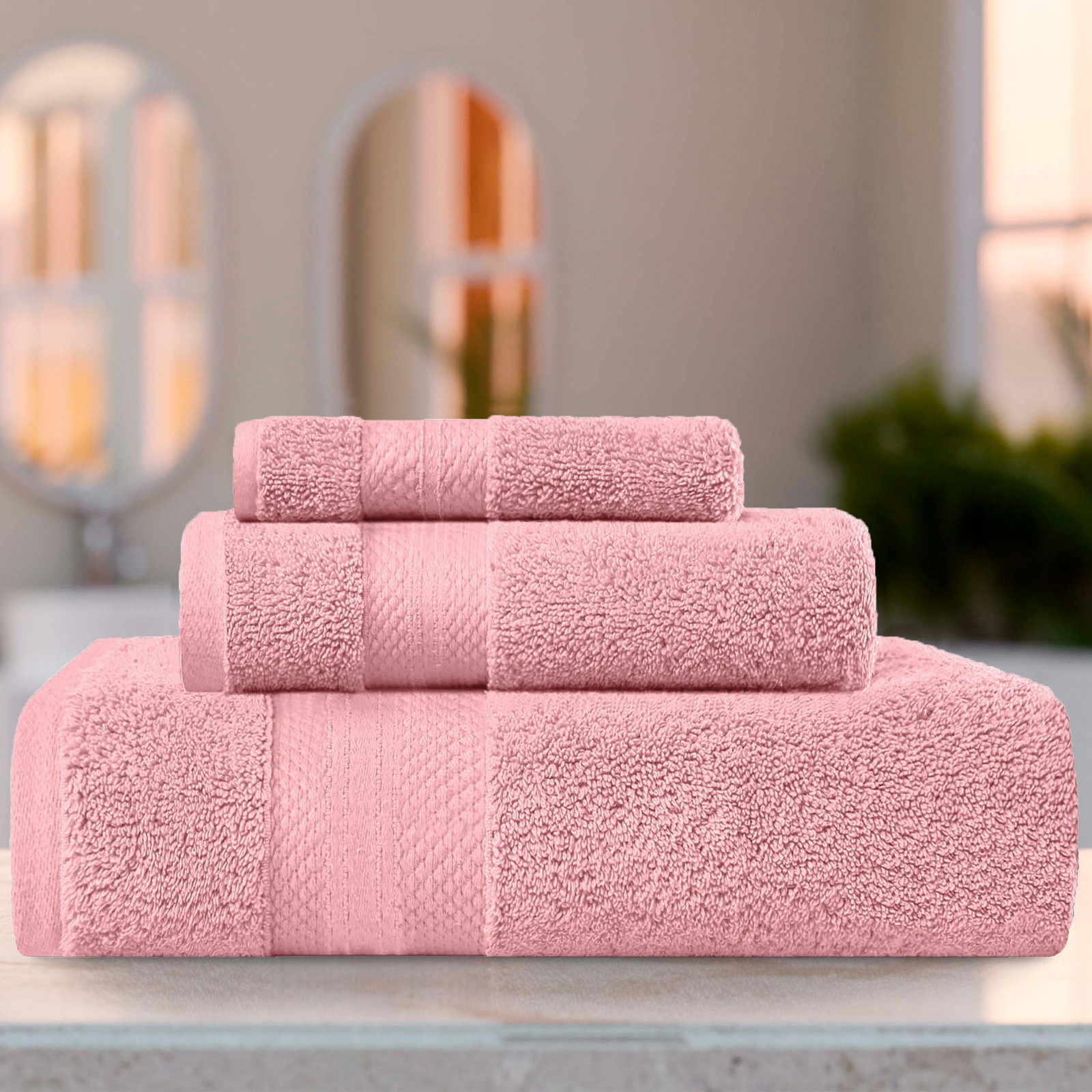 Finnian Ultra-Plush Heavyweight, 100% Turkish Towel Collection, Coral Pink, 3 Piece Towel Set