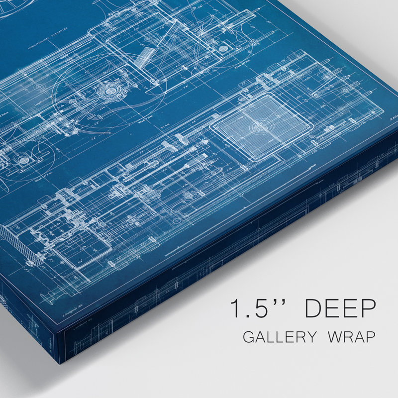 «Locomotive Blueprint I», ensemble de 2 reproductions d'art sur toiles, H 12 po x l 16 po x P 1 po, Toile tendue