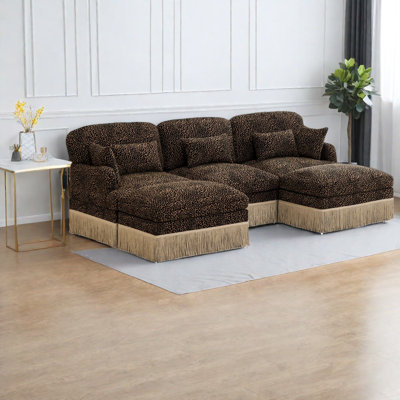 Spacious Modular Sofas Chenille Leopard Modern U Shape For Home Family