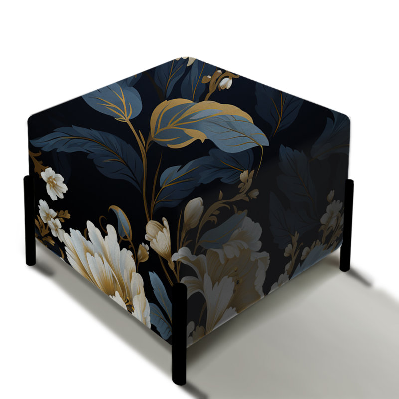 Beige et bleu damassé ornée héritage - repose-pieds carré floral