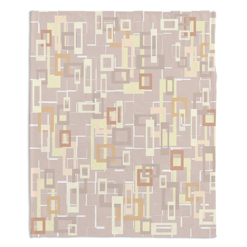 Jeté Mod Squares Creams, l 51 po x L 60 po, Blanc / brun clair / gris