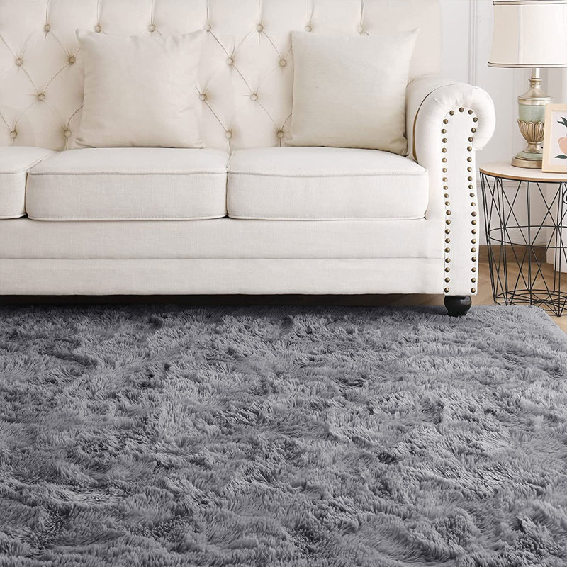 Abria Soft Fluffy Grey Indoor / Outdoor Living Room Area Rug, Rectangle 60  x 110cm
