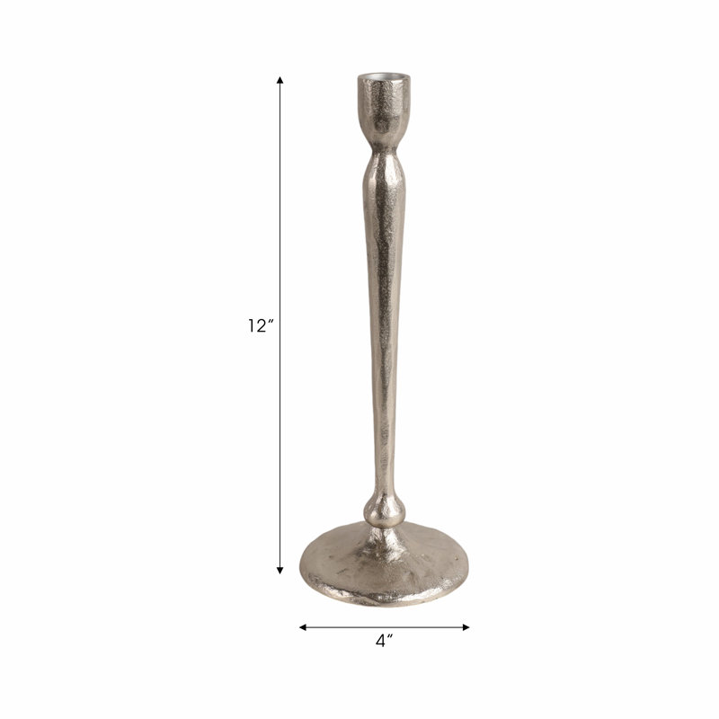 Sagebrook Home 15X5" Traditional Cast Iron Taper Holder, Silver, 12" H x 4" W x 4" D