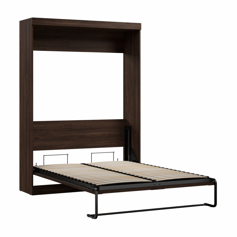 Lit escamotable mural peu encombrant Arlex pour chambre d'amis ou bureau personnel, Double, Noir noyer