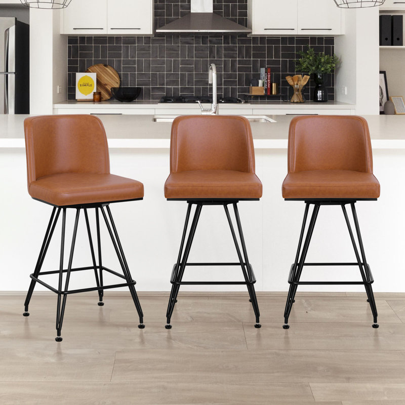 Meliton 26" Swivel Upholstered Counter Stool, Brown, 3