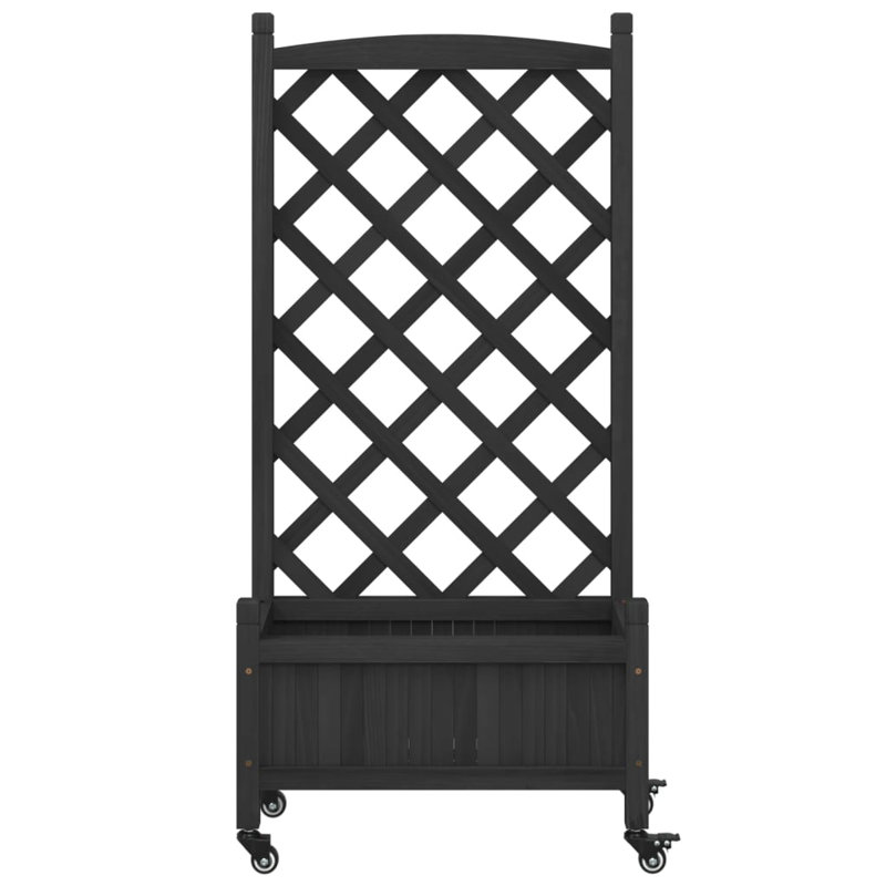 Black Solid Wood Fir Planter with Trellis and Wheels