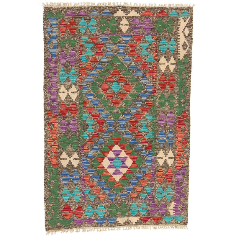 Geometric Wool Hand Woven Area Rug, Rectangle 86 x 122cm