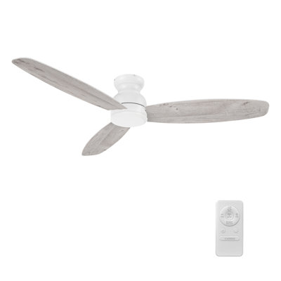 60"  3-Blade Flush Mounted White Ceiling Fan with Remote Control, without Light
