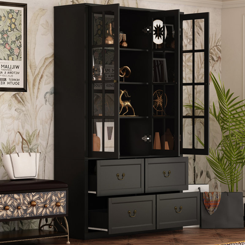78.7'' H x 47.2'' W Wood Display Case with Drawers, Black 