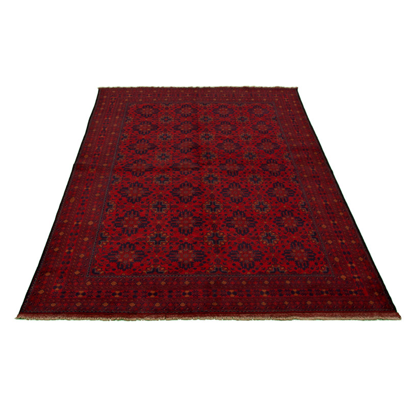 Tapis de zone en laine rouge/noir 6 pi x 9 pi 8 po noué la 2010s one-of-kind à la main-esari turque Allaina