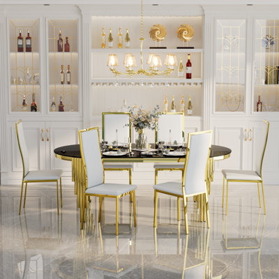 71”Black Glass Top Dinning Table Set for 6