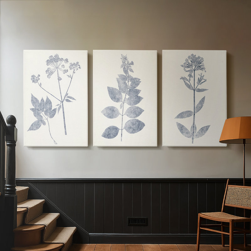 Marine Botanicals IV - Toile tendue avec châssis sur mesure - 3 pièces, H 27 po x l 54 po