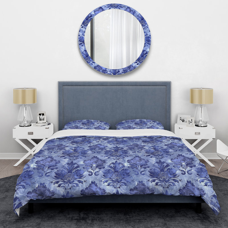 Ensemble de housse de couette à imprimé damas mauve - Glam, Housse de couette très grand + 2 taies décorativ