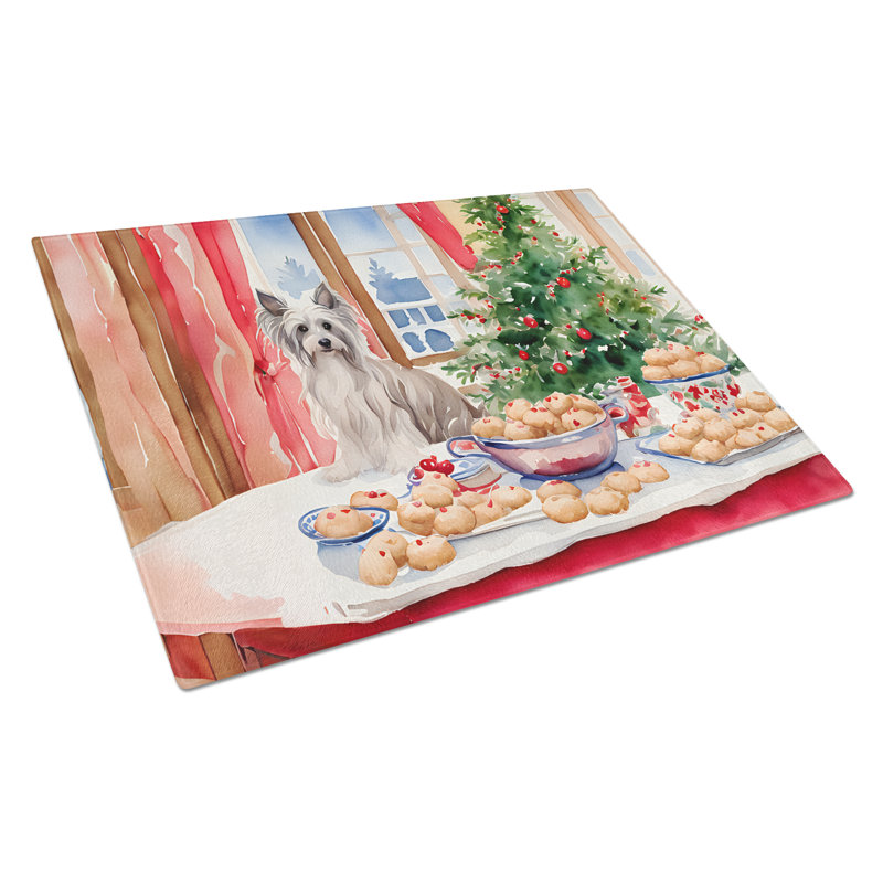 Chinese Crested Christmas Cookies Glass Cutting Board
