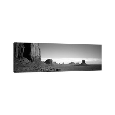 Monument Valley In B&W, Navajo Nation, Arizona, USA - Wrapped Canvas Panoramic Print