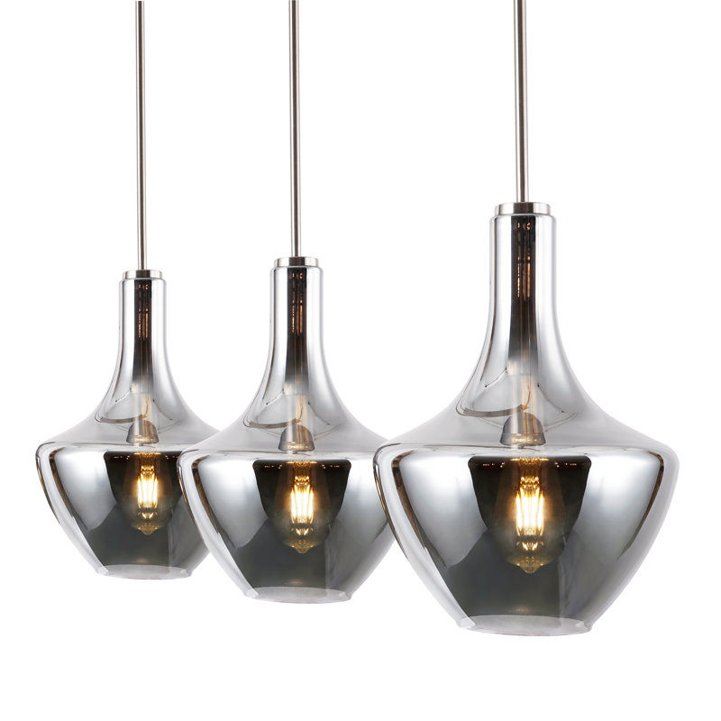 Cammie 3 - Light Kitchen Island Pendant, Smokey, Satin Nickel
