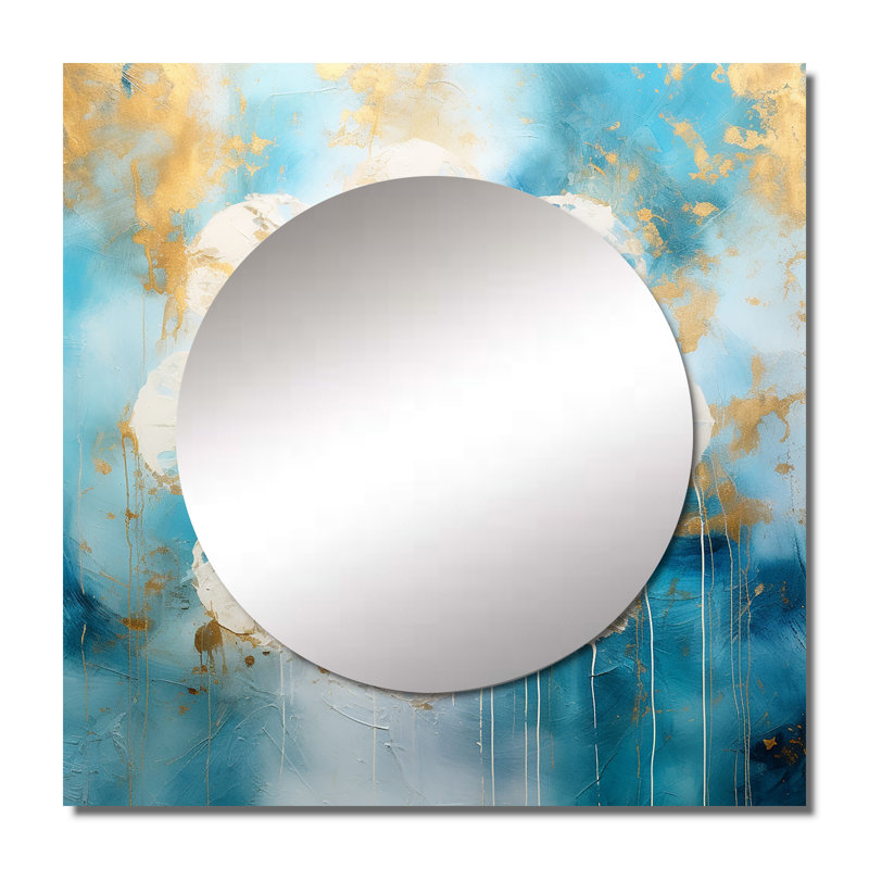 Divine Mandala Delicate Gold Gentle Turquoise II - Boho Mandala Square Living Room Wall Mirror Art, 36" x 36"