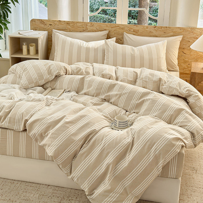 DONEUS Striped Duvet Cover Set 100% Washed Cotton Linen Like Soft Feelling 3 Pieces Bedding Set, Linen/White