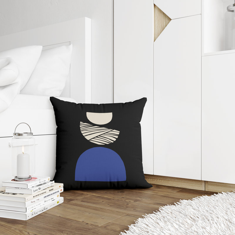 Jeté carré en polyester intérieur / extérieur, L 15 po x H 15 po, Noir / bleu marine
